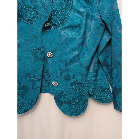 nah nah collection 12 jacket teal paisley rhinestone buttons shoulder pads - Picture 6 of 9
